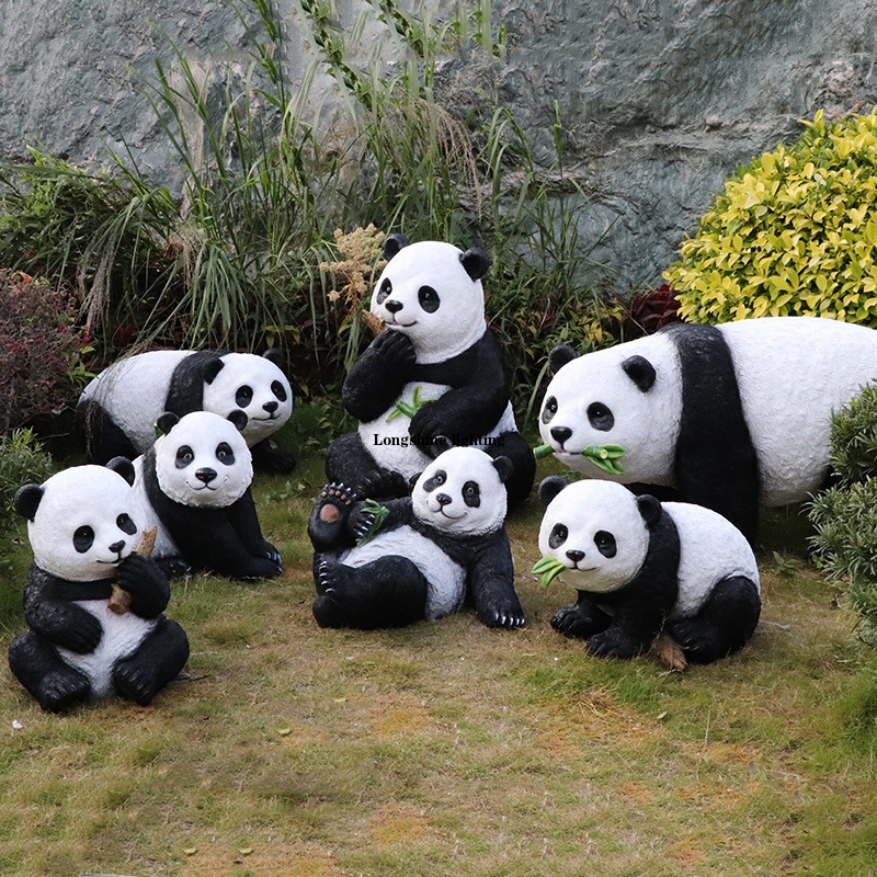 Outdoor garden landscape simulation panda glass fiber reinforced plastic sculpture floor ornaments zoo model landscaping decoration