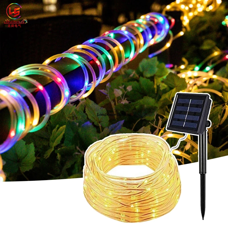 200/100 LEDs Solar Powered Rope Tube String Lights Outdoor Waterproof Fairy Lights Garden Garland For Christmas Yard Decoration